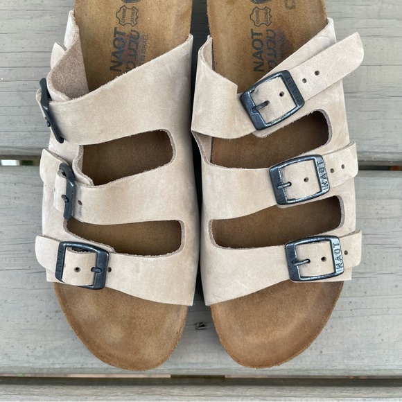 Naot Footwear Austin Sand Stone Suede Triple Strap Slide Sandals size 42 - Picture 5 of 14
